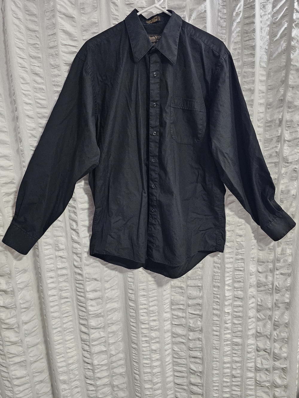 Roberto Villini Black Men's Button-Up Dress Shirt 100% Cotton Size 16 34/35